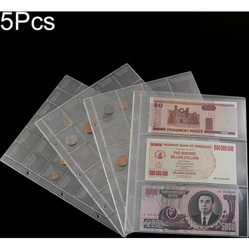 5Pcs 3 Pockets Pages Paper Money Album Stamps Banknote Storage Protection Slot