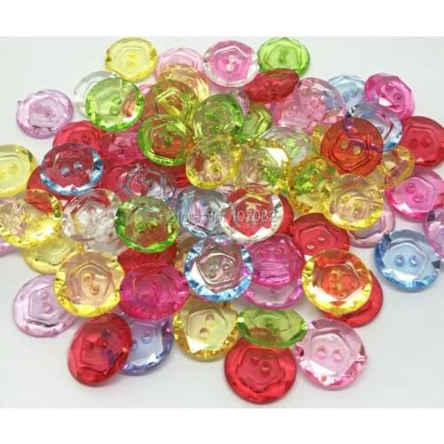 500pcs 15mm Mixed Transparent Crystal Acrylic Round Buttons Sewing 2 Holes Accessories Embellishments