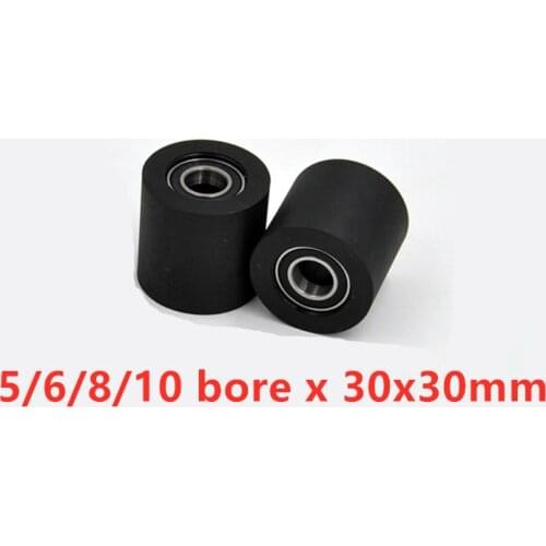 6pcs/lot Widened polyurethane roller/wheel/pulleys diameter 30mm,thickness 30mm with double Bearings bore 5/ 6/8/10mm