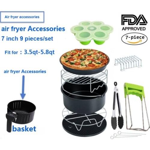 New Air Fryer Accessories 7 Inch for 5.8QT XL Air Fryer, Set of 9, Fit Airfryer 3.5QT-5.8QT, Air Fryer Accessories Set Kit Parts
