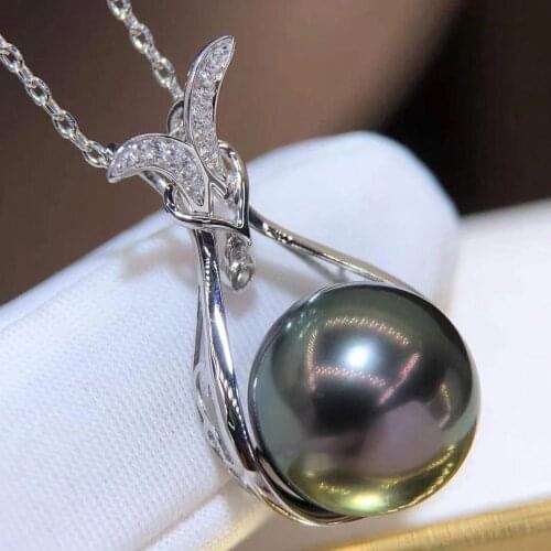 D909 Pearl Pendant Fine Jewelry Solid 18K Gold Round 11-12mm Nature Sea Water Tahiti Pearls Pendants Necklaces for Women Present