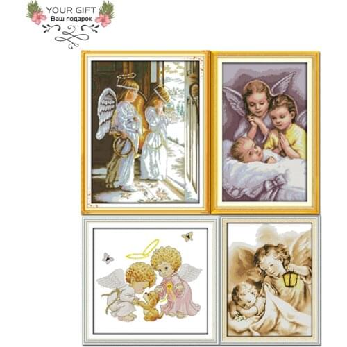 Joy Sunday Angel Home Decoration R731R804R940R959 14CT 11CT Counted Stamped Angels Dream Play Comfort Prayer Cross Stitch Kit