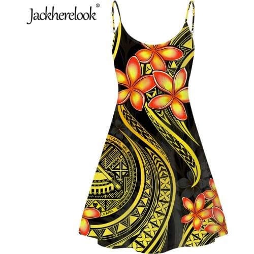 Jackherelook Vintage Polynesian Tribal Strapless Dress for Teen Girls Samoa Hibiscus Floral Print Womens Backless Party Dress