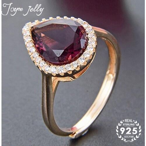 JoyceJelly Ruby 925 Sterling Silver Ring Gold Colors Water Drop Shape Gemstones Wedding Party Ring Women Fashion Silver Gifts
