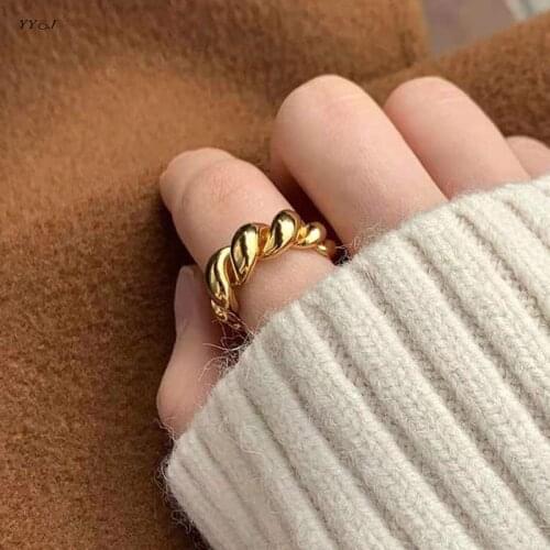 Bold rope twist rings for women stainless steel gold open ring minimalist jewelry streetwear 90s accessories for women wholesale