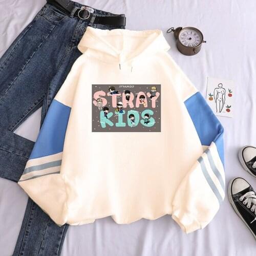 Korean Fashion Kpop Stray Kids Hoodie Kawaii Letter Graphic Harajuku Winter Long Sleeve Idol Peripheral Support Sweatshirt Women