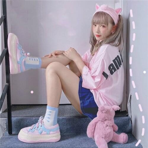 Sweet Girls Platform Female Sneakers Kawaii Cosplay Japanese Casual Anime Lolita Running Shoes Women Harujuku Sports Fashion