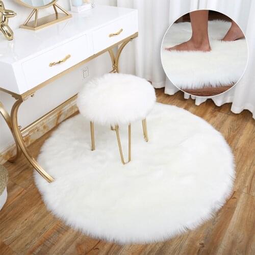 Round White Modern Soft Sheepskin Long Hair Fluffy Area Rugs Faux Fur Plush Wool Carpet for Bedroom Bedside Home Decor Floor Mat