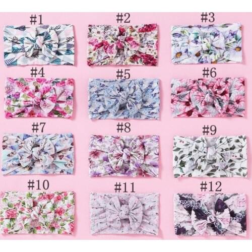 MengNa 2019 New Flower Print Nylon Headbands, Leopard Print Nylon Turban,Wide Nylon Head Wraps,Children Girls Headdress 30pc/lot