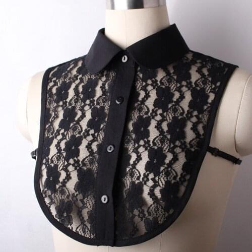 Cute Preppy Style Detachable Peter Pan Collar Black Lace Fake Collar Shirt for Women Lapel Fake Shirts Collars