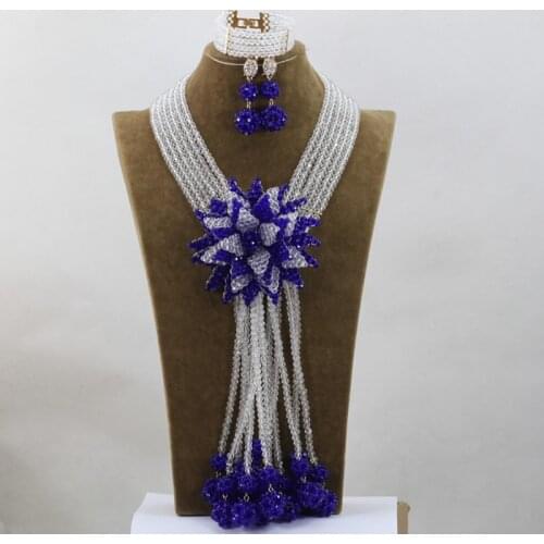 Fashion White Crystal Add Flower Brooch Nigerian African Wedding Bridal/Women Beads Necklace Jewelry Set Free Shipping ANJ210