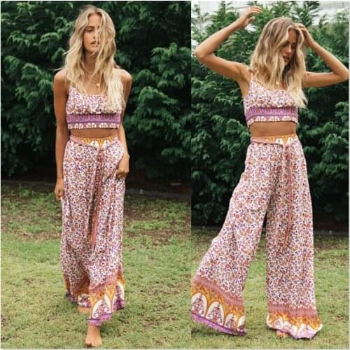 Fashion Print Boho Pant Suits Women Ladies Casual Summer Bodycon Party Beach Vacation Outfits Loose Jumpsuit Romper Trousers