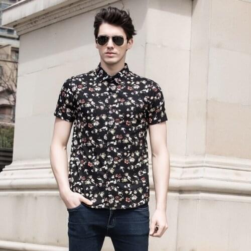 High Quality Mens Summer Fashion Floral Shirts Short Sleeve Cotton Flowers Printed Dresses Clothes Free Shipping