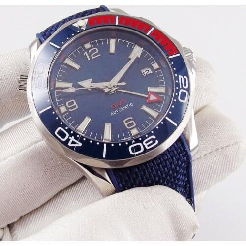 41mm Brand Mens Watch With Automatic GMT Movement Date Window Ceramic Bezel Sapphire Glass transparent back
