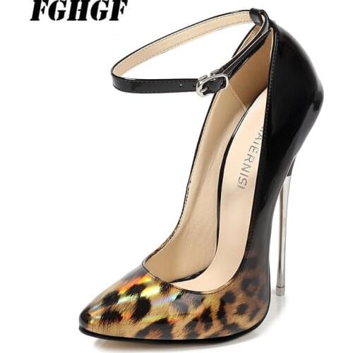 16cm super high heel super fine with metal with pointed sexy shoes large size female tip mouth color matching buckle Model