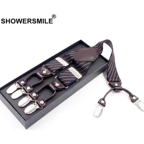 Mens Leather Suspenders Dress Striped 6 Clips Mens Braces For Trousers Y Back Male Business Suspenders 125cm*3.5cm
