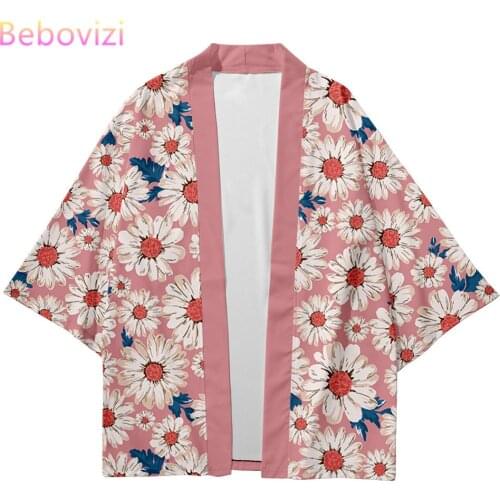 Plus Size XXS 6XL 5XL Pink black blue Daisy Print Japanese Beach Cardigan Asian Women Girl Kimono Tops Blouse Yukata Clothing