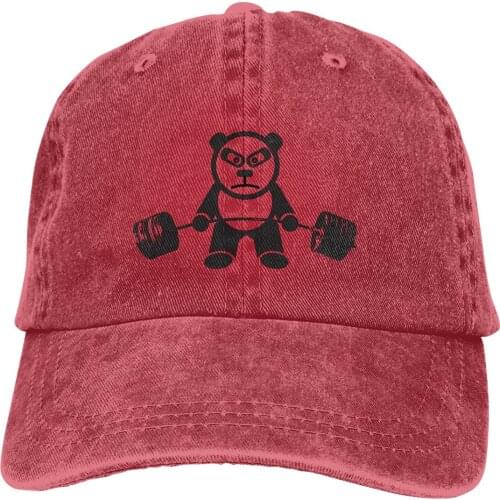 Adjustable Solid Color Baseball Cap Cute Panda Bear Weightlifting Deadlift Washed Cotton Bodybuilding Ripped Muscle Trainin Hat