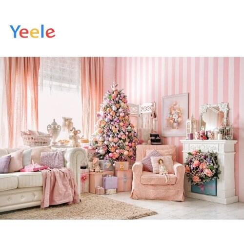 Christmas Decoration Tree Sofa Chair Curtain Wooden Floor Backdrop Photography Custom Photographic Background For Photo Studio