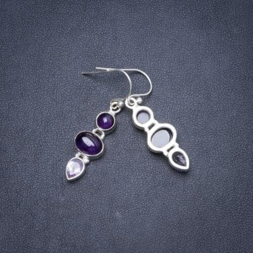 Natural Amethyst Handmade Unique 925 Sterling Silver Earrings 1.5" Y1782