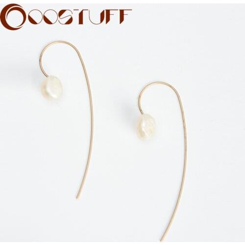 Vintage Hook Long Hanging Drop Earrings Gold Color with White Bead Suspension Pendientes Korean Things 2021 Fashion Accessories