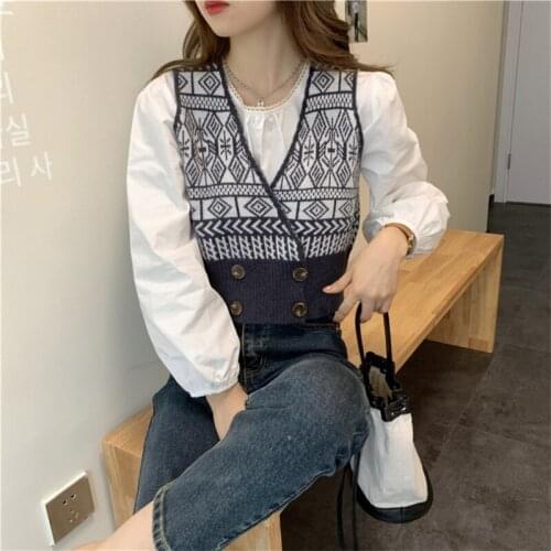 Sweater Vest Top Chic Vintage Sweater Vest for Women Autumn Winter Knitted Vest Double Breasted Sleeveless Jecket mujer jersey