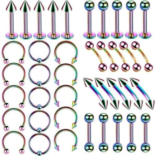 Ybollar 40pcs/lot Stainlee Steel Mix Styles Body Piercing Tragus Tongue Belly Nose Ring Labret Lip Cartilage Ear Stud Jewelry