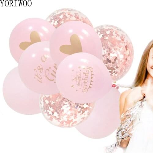 YORIWOO Latex Balloon Confetti Baloon Set Happy Birthday Balloon Its A Girl 1st Birthday Party Decoration Kids Baby Shower Girl