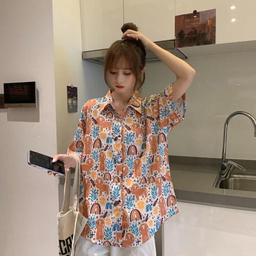2021 Spring Vintage Long Sleeve Blouse Daisy printing Korean Hong Kong Style Retro Women Button Up Shirt Harajuku Fashion Tops