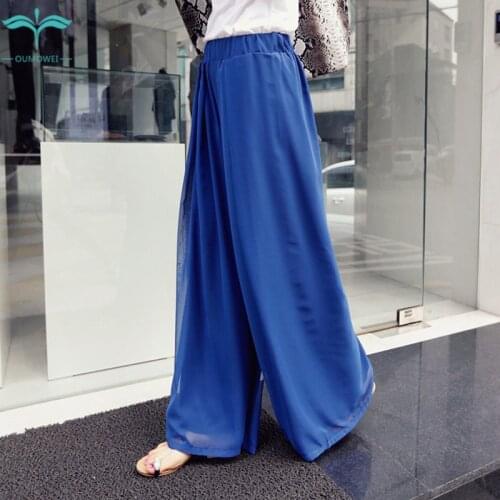 OUMOWEI Womens Trousers 2018 Fashion New Wide Leg Pants Fashion Wild Casual Pants Solid Color High Waist Skirt Pants M-6LX Size