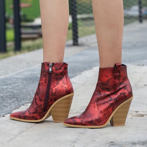 AIWEIYi Snake High Heels Ankle Boots for Women Strange Heels Western Cowboy Boots Winter Shoes Woman Black Booties Botas Mujer