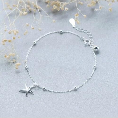 925 Sterling Silver Starfish Chrm Bracelet For Women Girl Gift Bell Bracelet pulseira S-B221