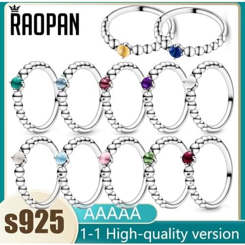 RAOPAN high-quality multi-color beaded 925 sterling silver exquisite ring can be stacked, suitable for ladies party jewelry