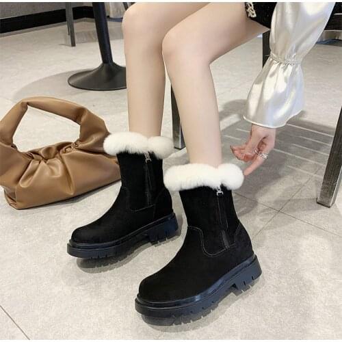 Winter Women Snow Boots Fluffy Plush Shoes Female Thick Bottom Square Heels Keep Warm Ladies Fashion Zipper Tassel Ankle Boots