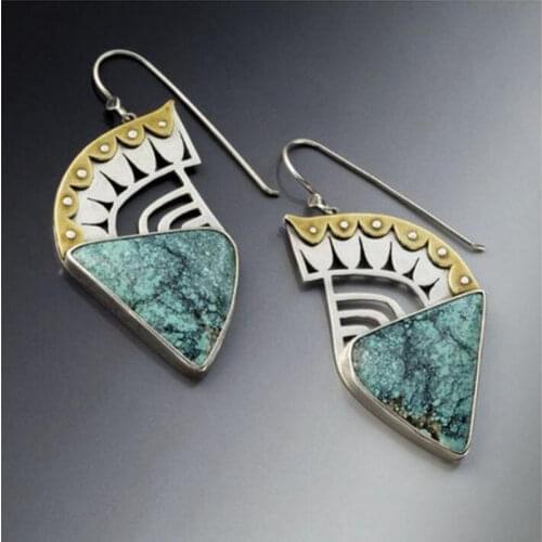 2020 New Indian Tribal Personality Natural Dangle Drop Earring Resin Stone Boho Ethnic Vintage Hanging Silver Earrings For Women