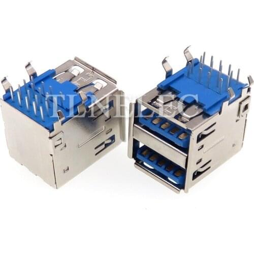 5pcs Type-A USB 3.0 Double Interface Plug Connector 18 Pins Computer Motherboard Socket Curling Port Outlet Receptacle