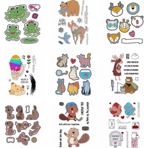 9 Adorable Animals Stamps And Dies 2020 Frog Bear Fox Chicken Cat Moose Dog Squirrel Bird Stamp And Die Sets For Card Making
