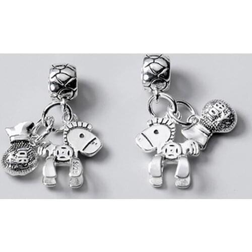 925 Sterling Silver Horse and Money Bag Charm DIY Jewelry Making Set Signifying Fortune Coming Manual Necklace Silver Pendant