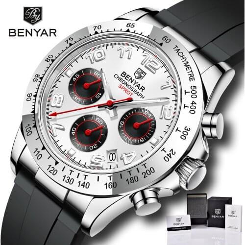 BENYAR New 2021 Quartz Mens Chronograph Sport Waterproof Rubber Wristwatch Top Brand Luxury Watch men Luminous Military Watches