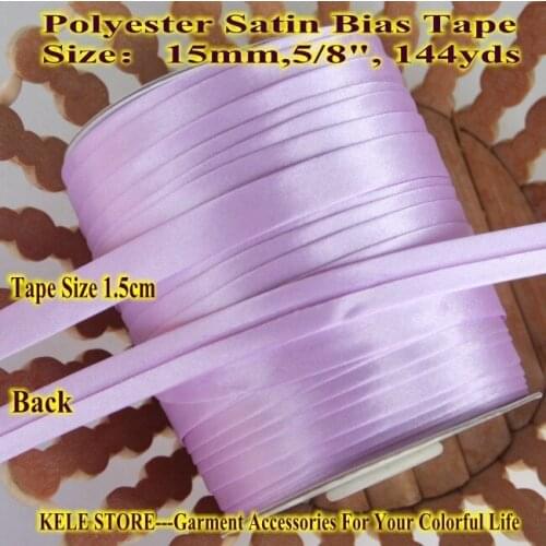 Free shipping-Polyester Satin Bias Tape,Bias Binding tape,size:15mm1.5cm ,5/8" 144yds/lot,DIY fold tape light purple / lilac