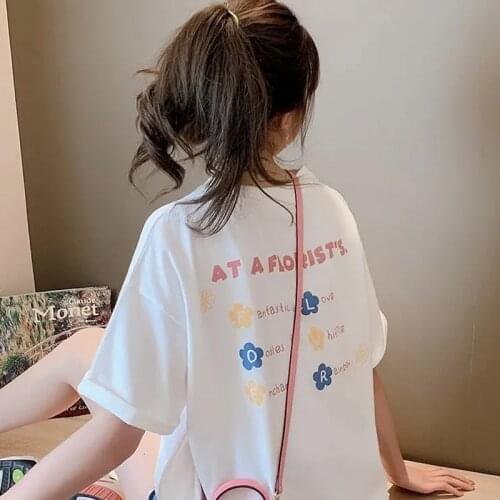 Harajuku Summer 100% Cotton T-shirts Double Sided Small Flower Pattern Women Casual Short Sleeved Loose Oversized T shirt Tops