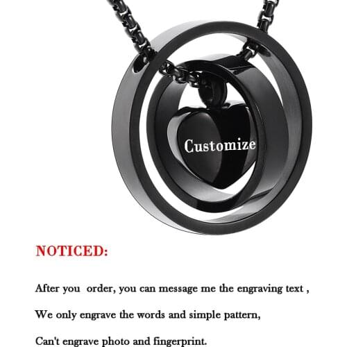IJD9954 Two Circle With Blank Small Heart Cremation Pendant Hold Ashes Keepsake Stainless Steel Cremation Jewelry Necklace