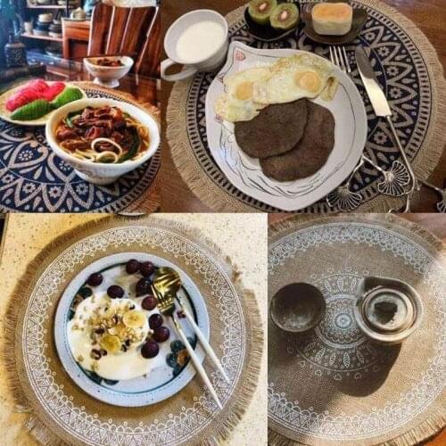 Tassel Round Cotton And Linen Weave Dish Plate Mat Dining Pad Eco-friendly Placemat Tablecloth Bowl Pad Table Runner Decoration