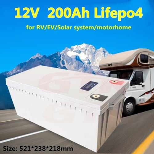 GTK high quality 12v 200ah Lifepo4 battery pack with BMS for Solar energy Battery RV EV and boat + 14.6V 10A charger