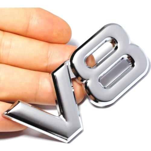 Auto Metal Alloy 3D V8 Logo Engine Displacement Trunk Rear Car Badge Decal Chrome V8 Side Wing Emblem Sticker Auto Car Styling