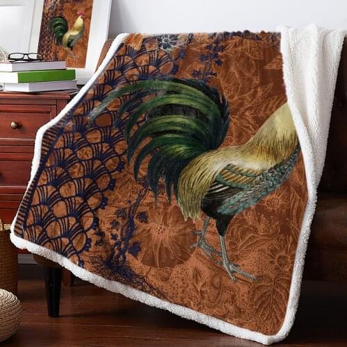 Rooster Retro Brown Throw Blanket Soft Fleece Blankets Winter Blanket Portable Picnic Blankets Bedclothes