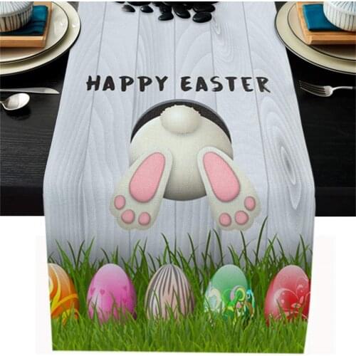 Creative Easter Polyester Cotton Eggs Rabbit Ears Grass Table Runner Wedding Decor Cake Tablecloth Holiday Table Decor