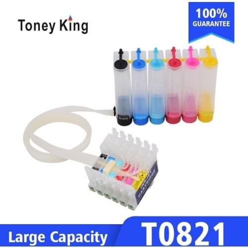 Toney King T0821 Continuous Ink System Kit For Epson Stylus Photo T50 R290 R295 R390 RX590 RX610 RX615 Printer With Reset Chip