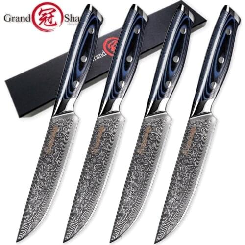 4-Piece Steak Knife Set VG10 Japanese Damascus Stainless Steel Utility Kitchen Tools Chef Tomato Pizza Cooking Gadgets Cutlery