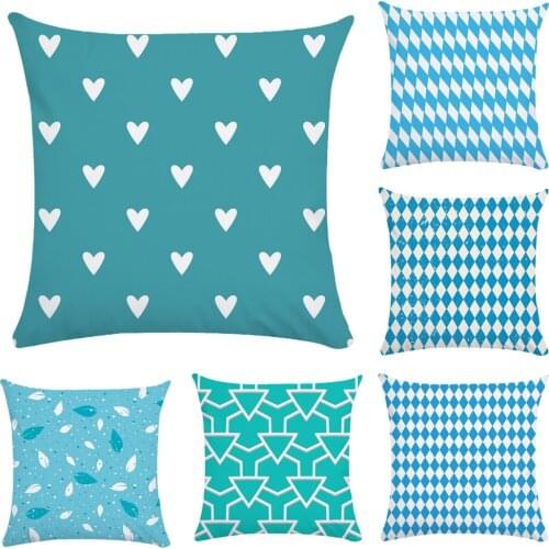 Home Decor Emboridered Cushion Cover Blue Geometric Canvas Cotton Polyester Suqare Embroidery Pillow Cover 45x45cm CR163